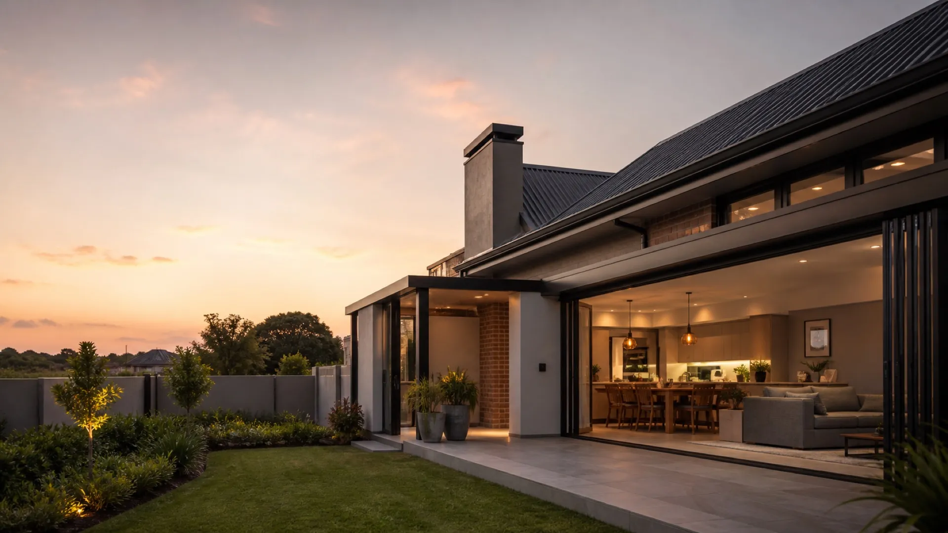 Modern aluminium doors and glazing on a Krugersdorp home at golden hour